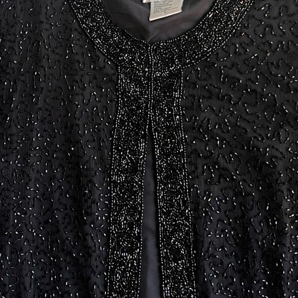 Laurence Kasar Women’s Vintage Sequin Beaded 100% Silk Black Evening Jacket  L - Picture 9 of 9
